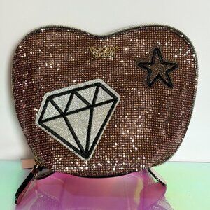NEW VICTORIA'S SECRET PINK GLITTER SEQUIN HEART COSMETIC BAG MAKEUP CASE